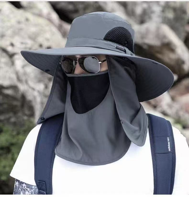 grey，Extra Wide Fishing Hat with Detachable Sun Visor and Neck Guard - The Perfect Choice for Summer Fishing, Hiking, and Outdoor Activities - Image 1