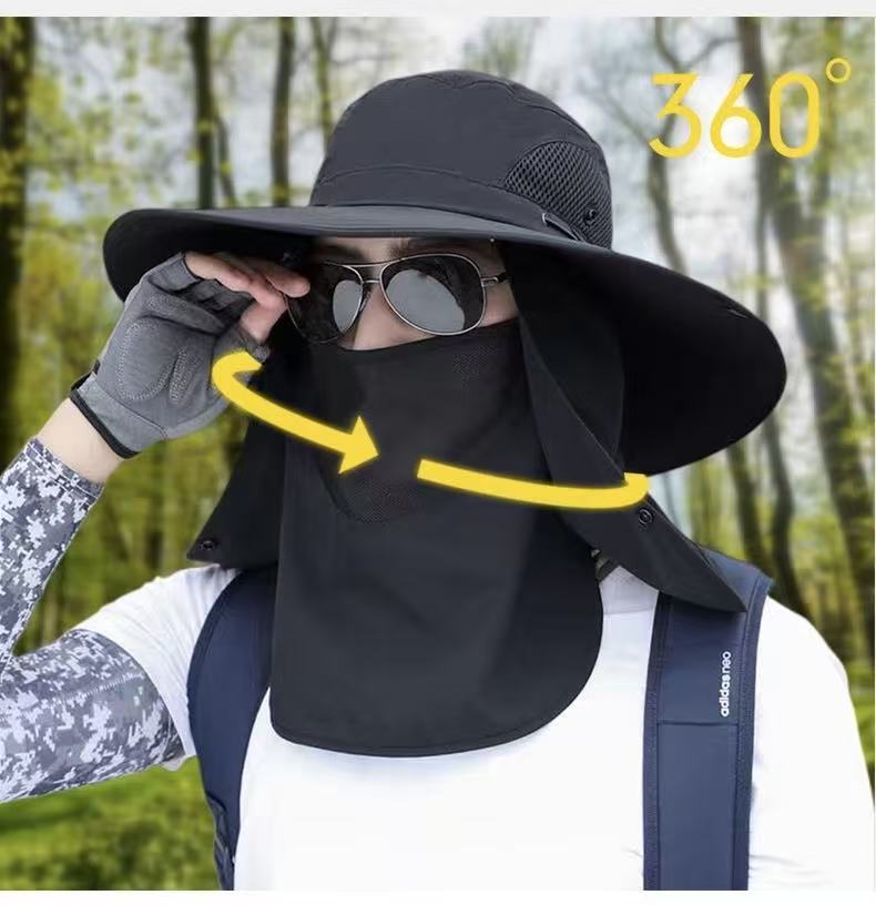 grey，Extra Wide Fishing Hat with Detachable Sun Visor and Neck Guard - The Perfect Choice for Summer Fishing, Hiking, and Outdoor Activities - Image 7