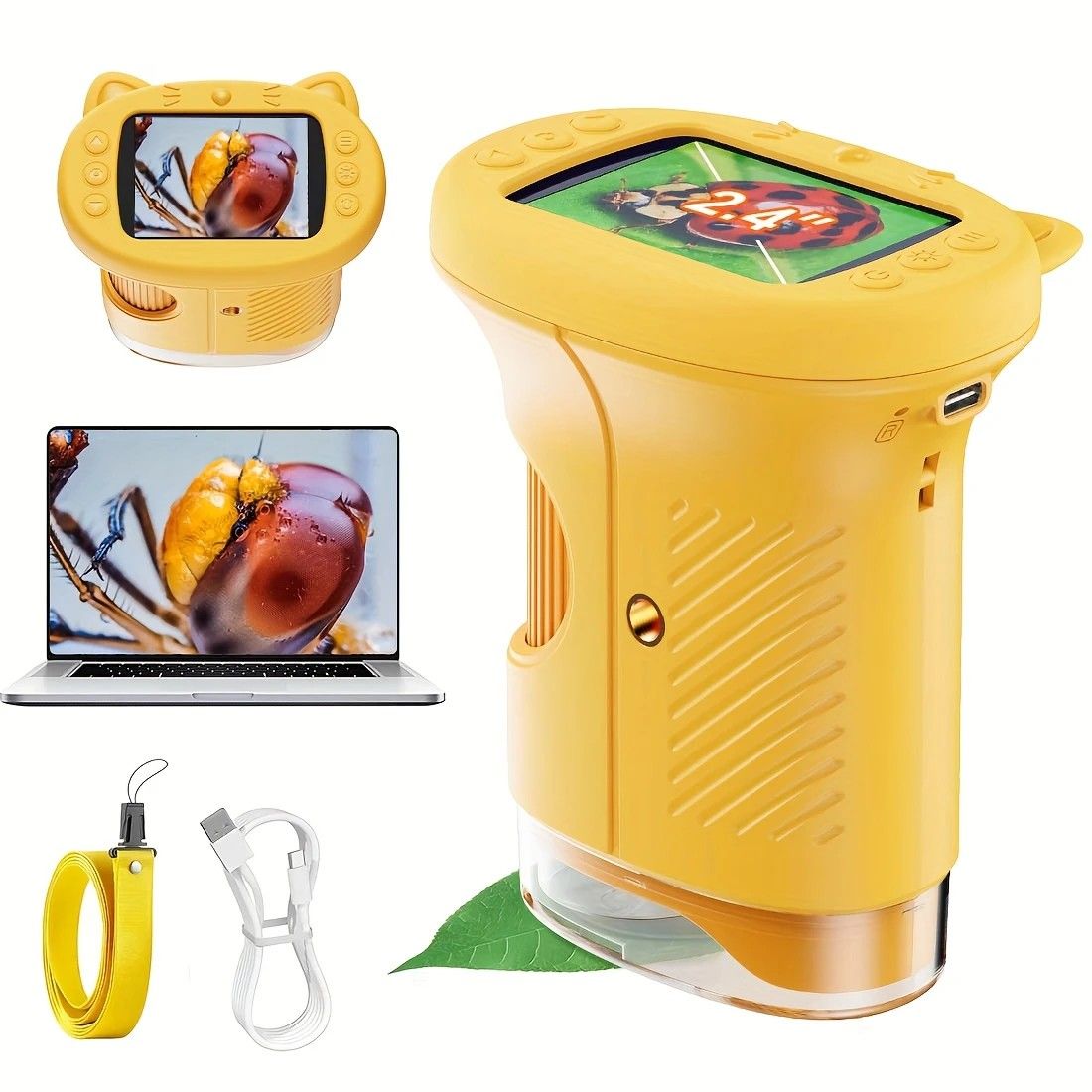 Children's 1000X Digital Microscope 2.4 Inch IPS Screen Portable Mini LED Microscope with Photo Video and PC Connection Science Educational Toy.YELLOW - Image 1