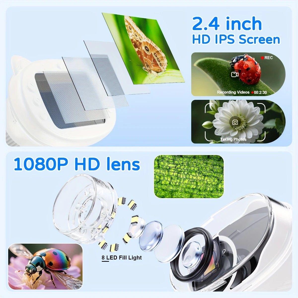 Children's 1000X Digital Microscope 2.4 Inch IPS Screen Portable Mini LED Microscope with Photo Video and PC Connection Science Educational Toy.YELLOW - Image 6