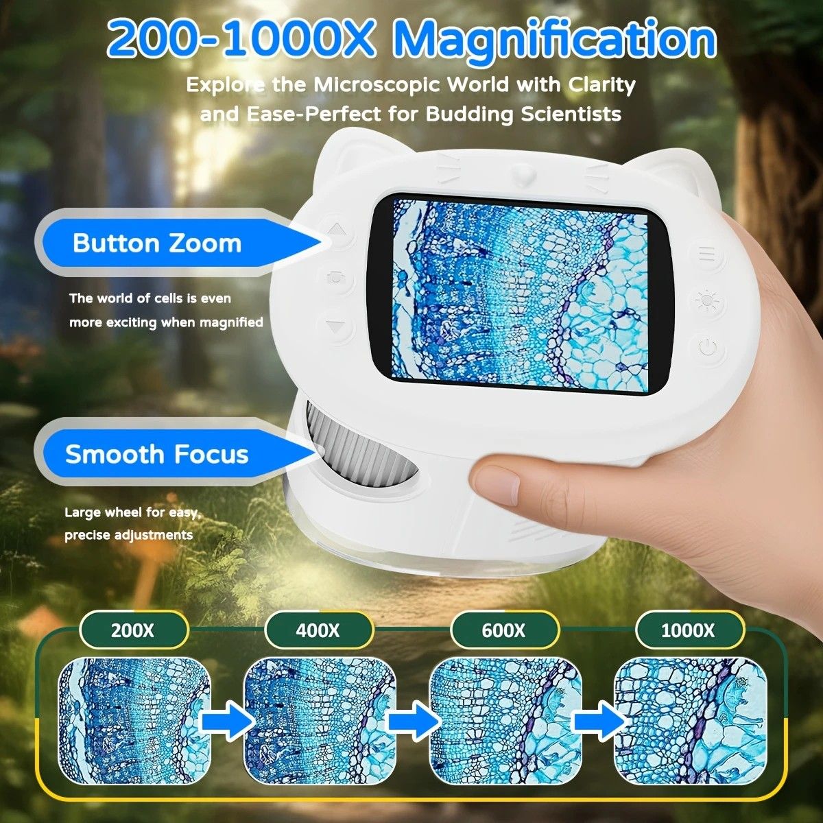 Children's 1000X Digital Microscope 2.4 Inch IPS Screen Portable Mini LED Microscope with Photo Video and PC Connection Science Educational Toy.PINK - Image 3