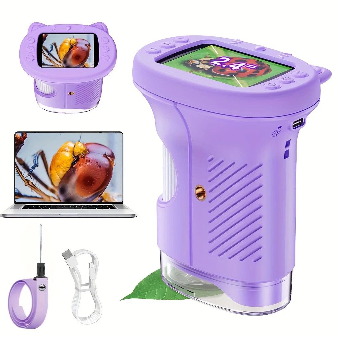 Children's 1000X Digital Microscope 2.4 Inch IPS Screen Portable Mini LED Microscope with Photo Video and PC Connection Science Educational Toy.purple - Image 1