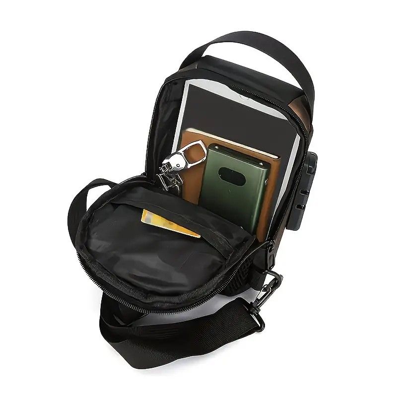 Honeycomb breathable men's chest bag: USB charging and password lock for safety and convenience, M/L sizes available, adjustable shoulder strap for pressure relief, essential item for travel.(Lanjin,L) - Image 5