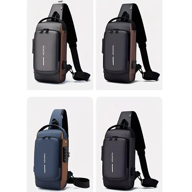 Honeycomb breathable men's chest bag: USB charging and password lock for safety and convenience, M/L sizes available, adjustable shoulder strap for pressure relief, essential item for travel.(Grey gold,L) - Image 5