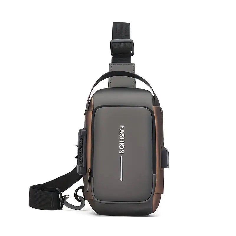 Honeycomb breathable men's chest bag: USB charging and password lock for safety and convenience, M/L sizes available, adjustable shoulder strap for pressure relief, essential item for travel.(black money,L) - Image 4