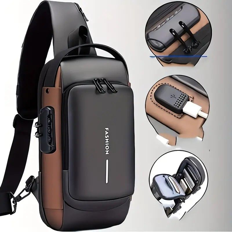 Honeycomb breathable men's chest bag: USB charging and password lock for safety and convenience, M/L sizes available, adjustable shoulder strap for pressure relief, essential item for travel.(BLACK,L) - Image 3
