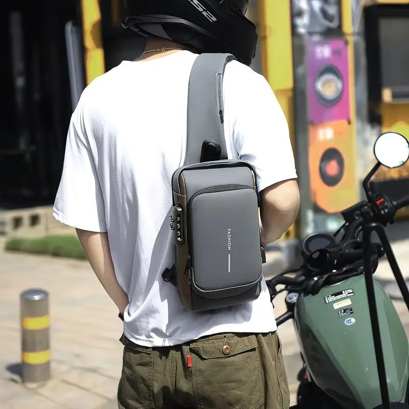 Honeycomb breathable men's chest bag: USB charging and password lock for safety and convenience, M/L sizes available, adjustable shoulder strap for pressure relief, essential item for travel.(BLACK,L) - Image 4