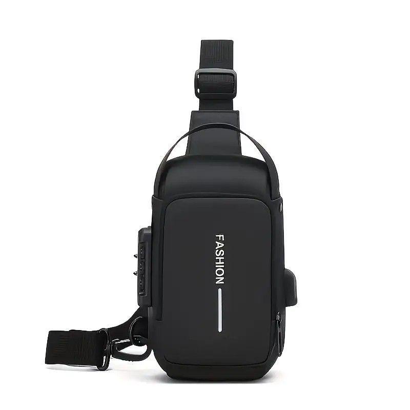 Honeycomb breathable men's chest bag: USB charging and password lock for safety and convenience, M/L sizes available, adjustable shoulder strap for pressure relief, essential item for travel.（black,M) - Image 1