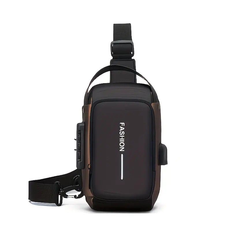 Honeycomb breathable men's chest bag: USB charging and password lock for safety and convenience, M/L sizes available, adjustable shoulder strap for pressure relief, essential item for travel.(black money,M) - Image 1