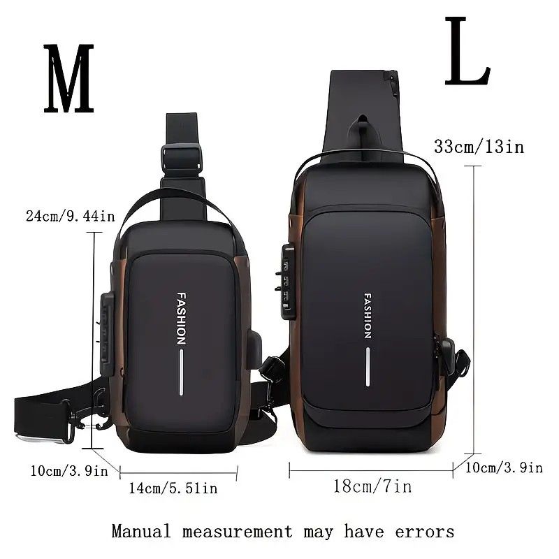 Honeycomb breathable men's chest bag: USB charging and password lock for safety and convenience, M/L sizes available, adjustable shoulder strap for pressure relief, essential item for travel.(black money,M) - Image 2