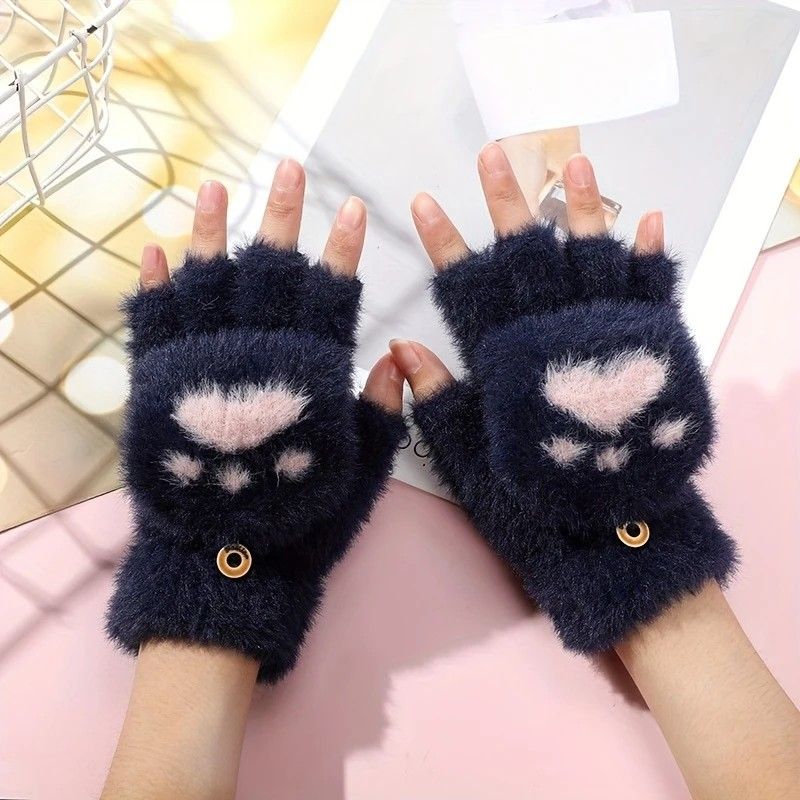 Faux Mink Fingerless Fleece-Lined Warm Gloves – Practical for Autumn/Winter, Heart Design with High-Elastic Cuff, Ideal for Office Use and Daily Hand Warmth.(pink) - Image 4