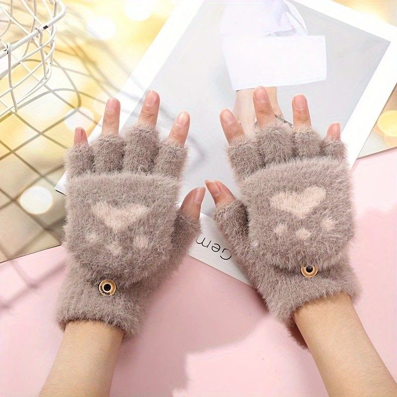 Faux Mink Fingerless Fleece-Lined Warm Gloves – Practical for Autumn/Winter, Heart Design with High-Elastic Cuff, Ideal for Office Use and Daily Hand Warmth.(pink) - Image 8