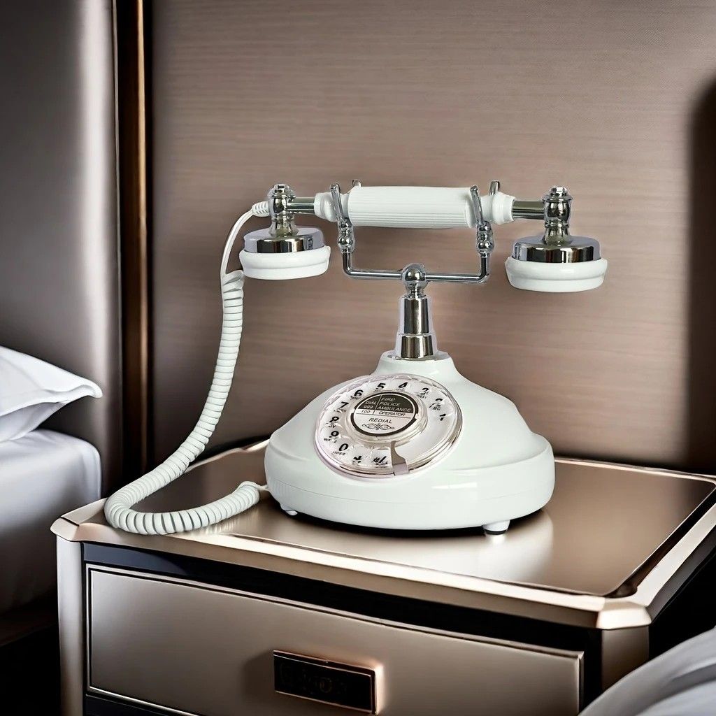 European Retro Desktop Phone: Classic design meets modern utility, perfect for home and office, reviving elegant call moments.(White turntable) - Image 5