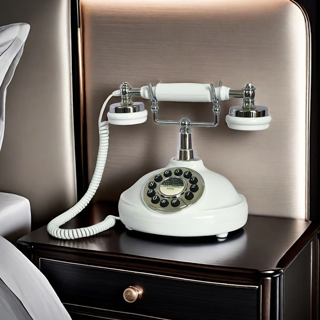 European Retro Desktop Phone: Classic design meets modern utility, perfect for home and office, reviving elegant call moments.(White turntable) - Image 6