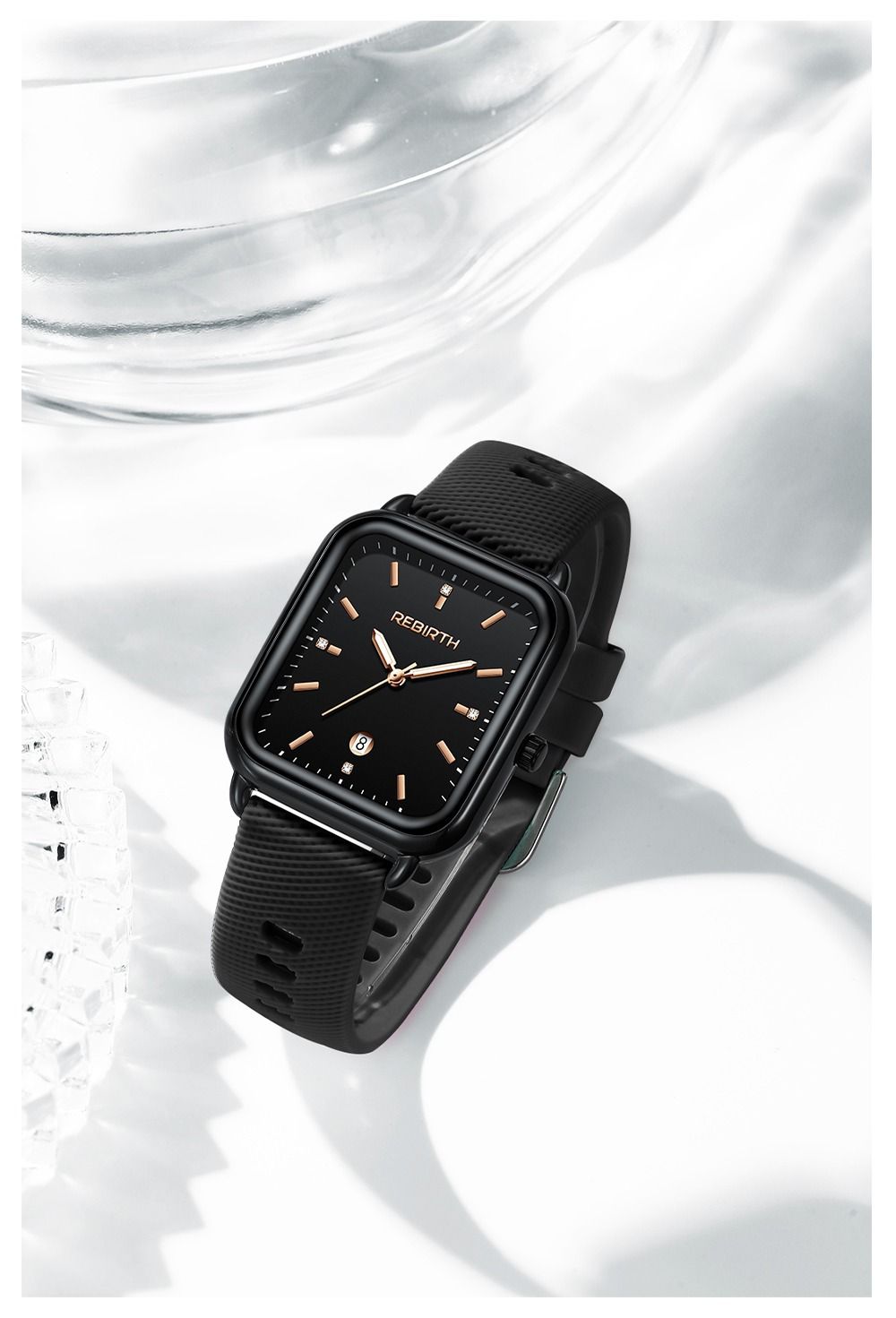 Elegant Retro Preppy Style Women's Quartz Watch - Square Black Dial with Pink Silicone Strap, Zinc Alloy Case, Non-Rechargeable Battery/black - Image 1