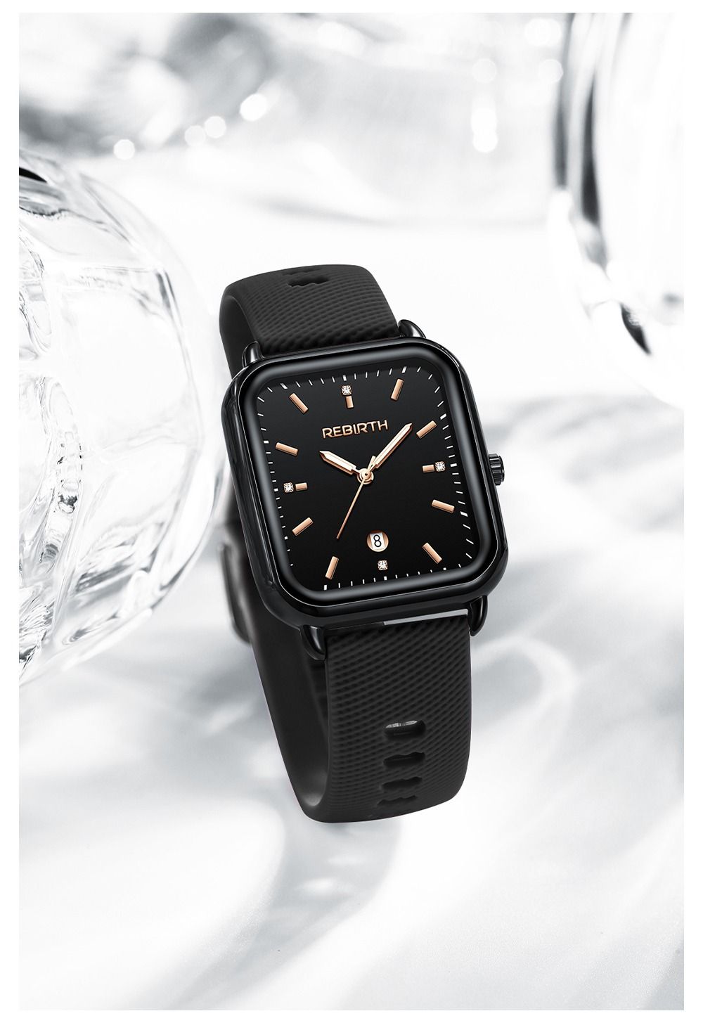 Elegant Retro Preppy Style Women's Quartz Watch - Square Black Dial with Pink Silicone Strap, Zinc Alloy Case, Non-Rechargeable Battery/black - Image 2