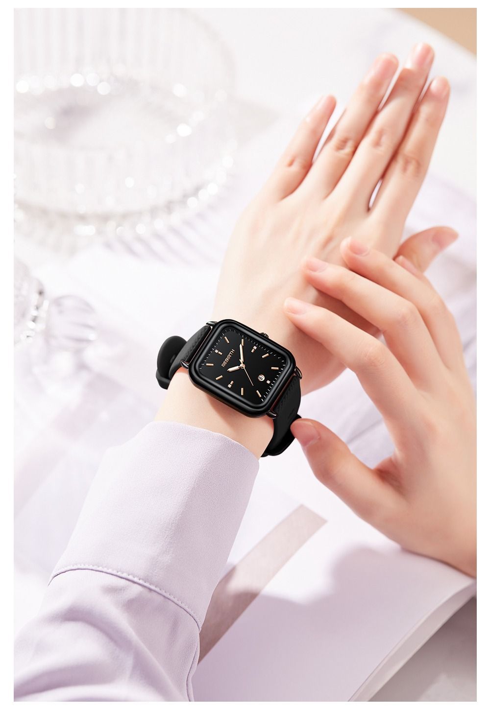 Elegant Retro Preppy Style Women's Quartz Watch - Square Black Dial with Pink Silicone Strap, Zinc Alloy Case, Non-Rechargeable Battery/black - Image 3