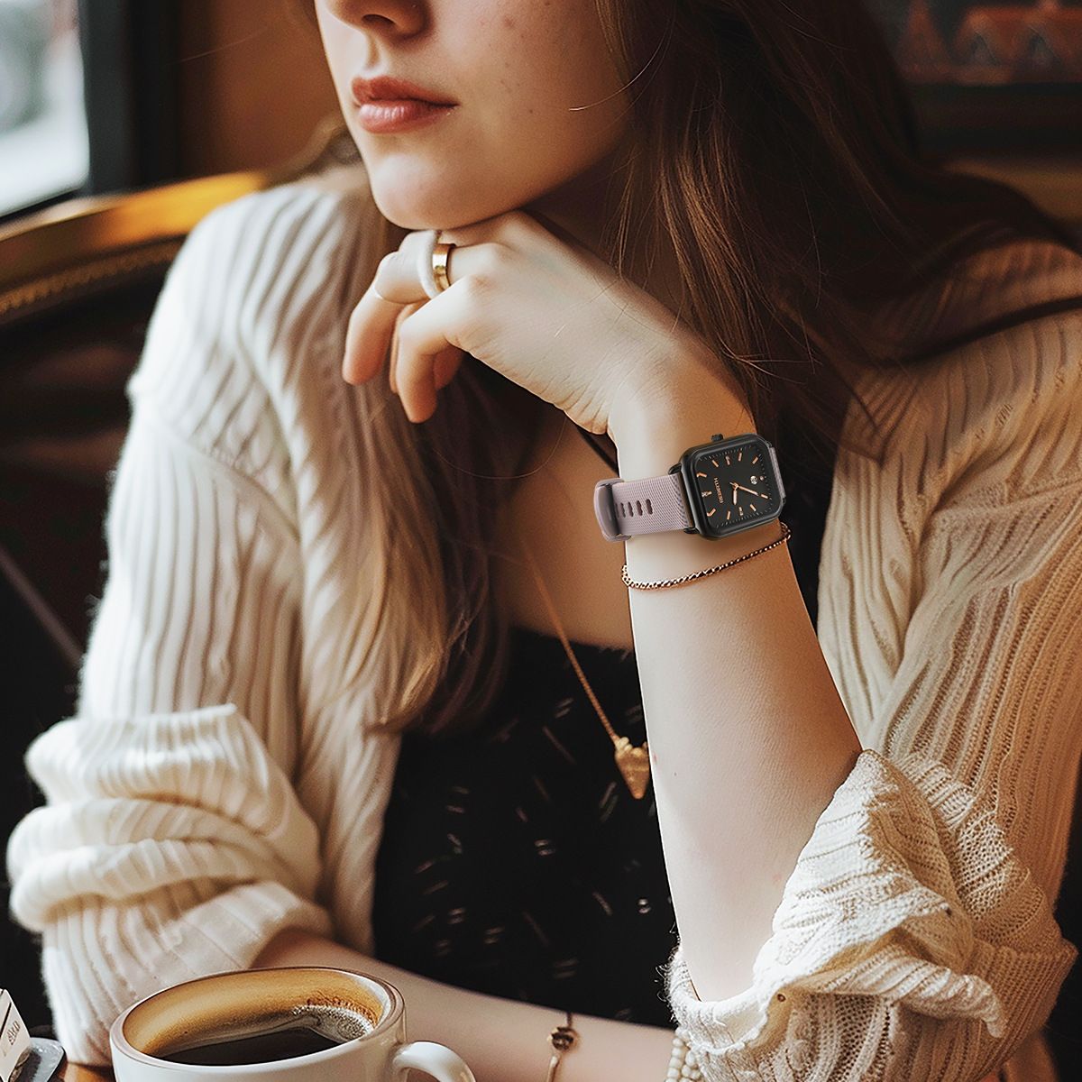 Elegant Retro Preppy Style Women's Quartz Watch - Square Black Dial with Pink Silicone Strap, Zinc Alloy Case, Non-Rechargeable Battery/black - Image 8