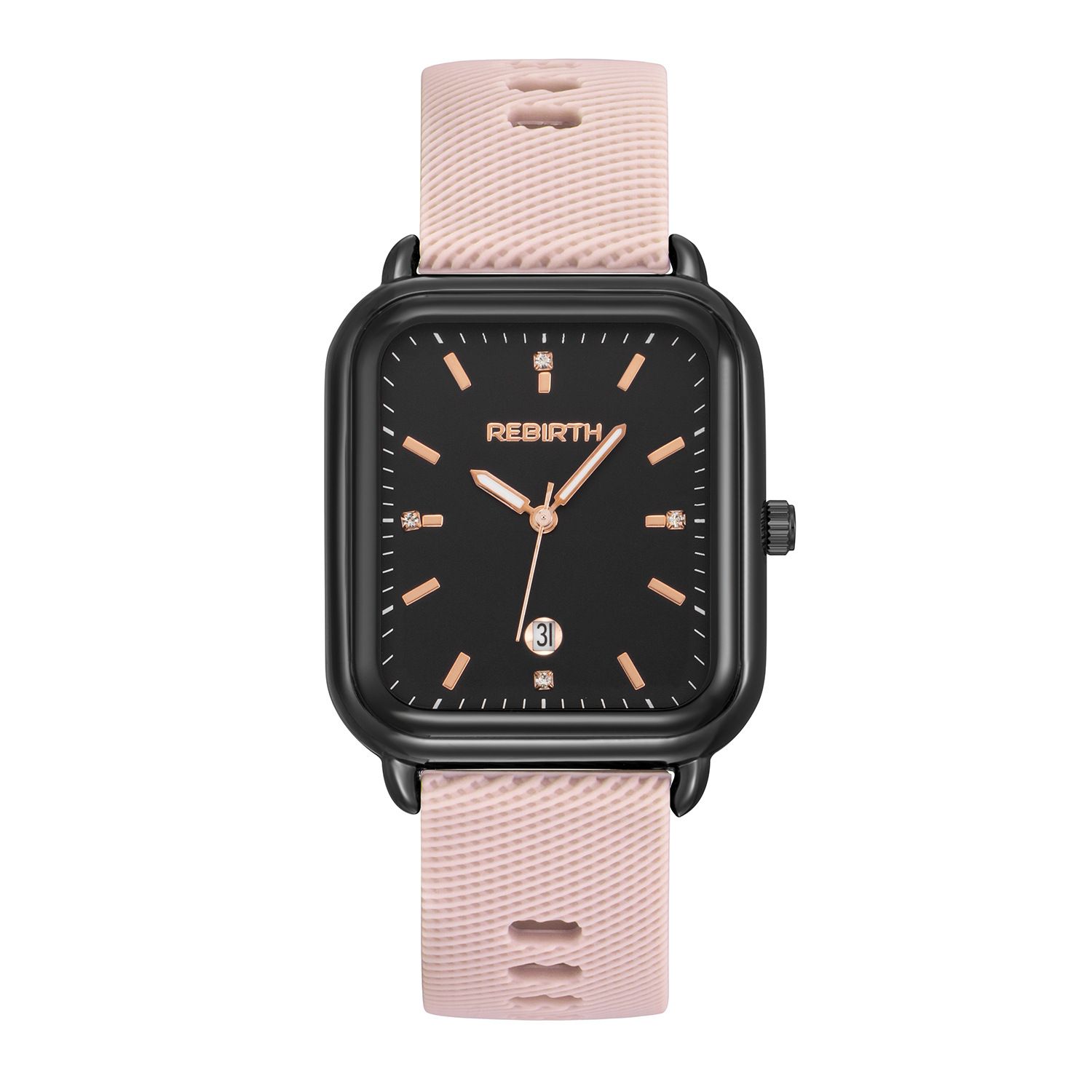 Elegant Retro Preppy Style Women's Quartz Watch - Square Black Dial with Pink Silicone Strap, Zinc Alloy Case, Non-Rechargeable Battery/PINK - Image 1