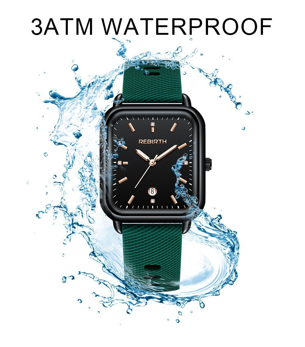 Elegant Retro Preppy Style Women's Quartz Watch - Square Black Dial with Pink Silicone Strap, Zinc Alloy Case, Non-Rechargeable Battery/GREEN - Image 3