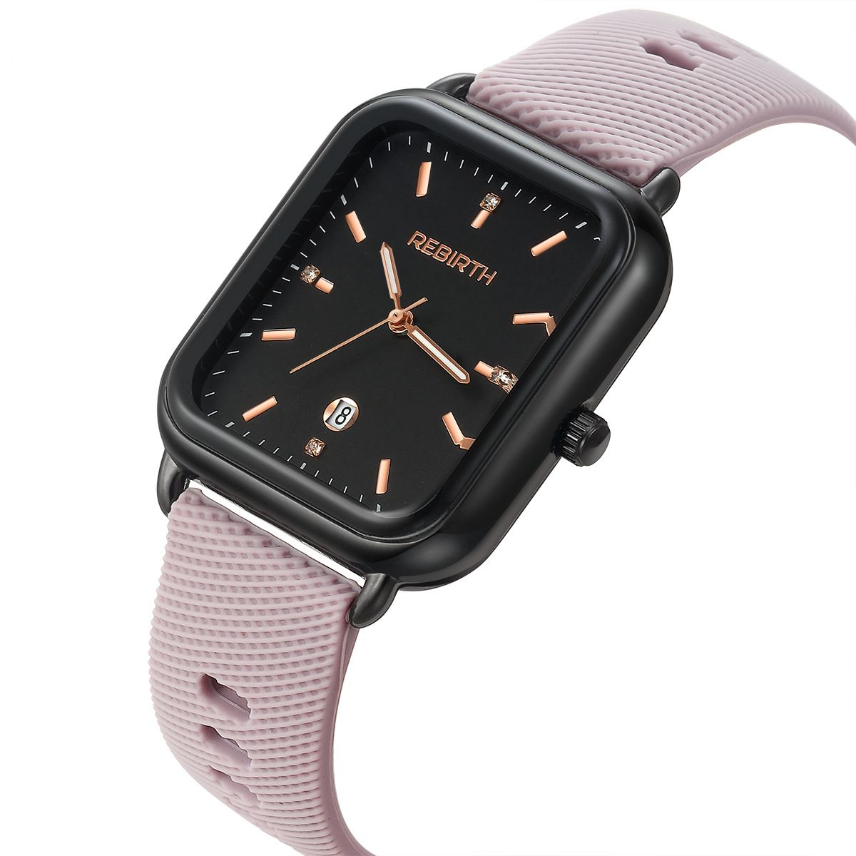 Elegant Retro Preppy Style Women's Quartz Watch - Square Black Dial with Pink Silicone Strap, Zinc Alloy Case, Non-Rechargeable Battery/purple - Image 6