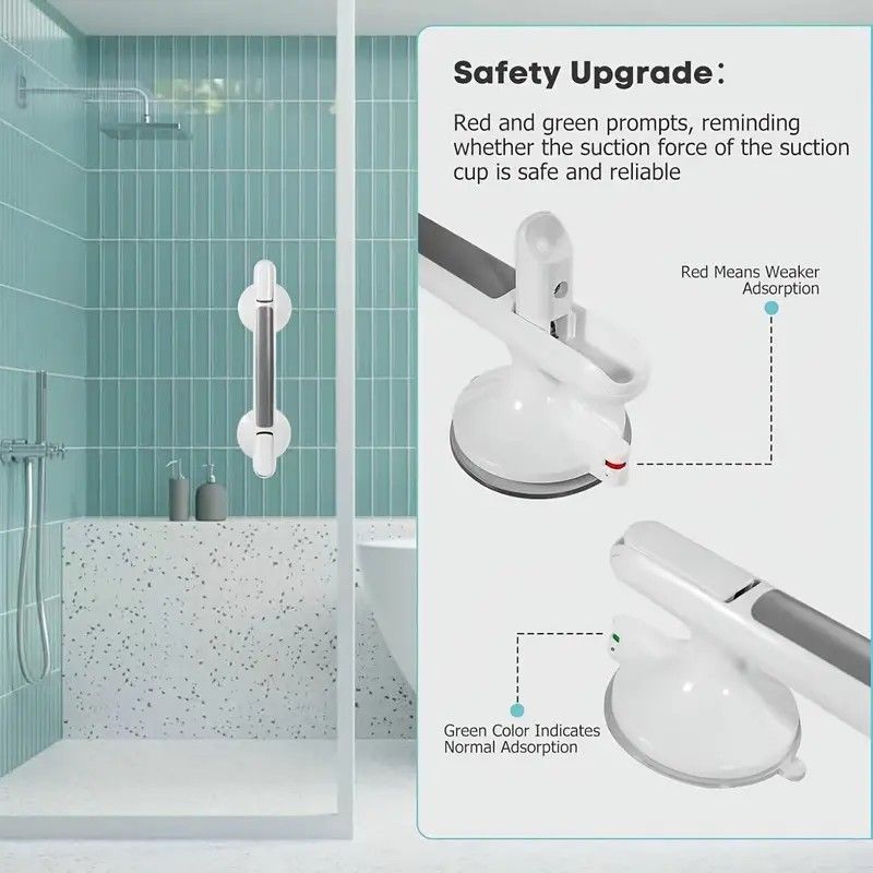 Drill-free Suction Cup Safety Grab Bar – Dual Suction Cup Vacuum Adsorption, Load Capacity 120kg, Red and Green Indicator Light for Visual Safety, Anti-slip Handle for Multi-scenario Use - Image 4