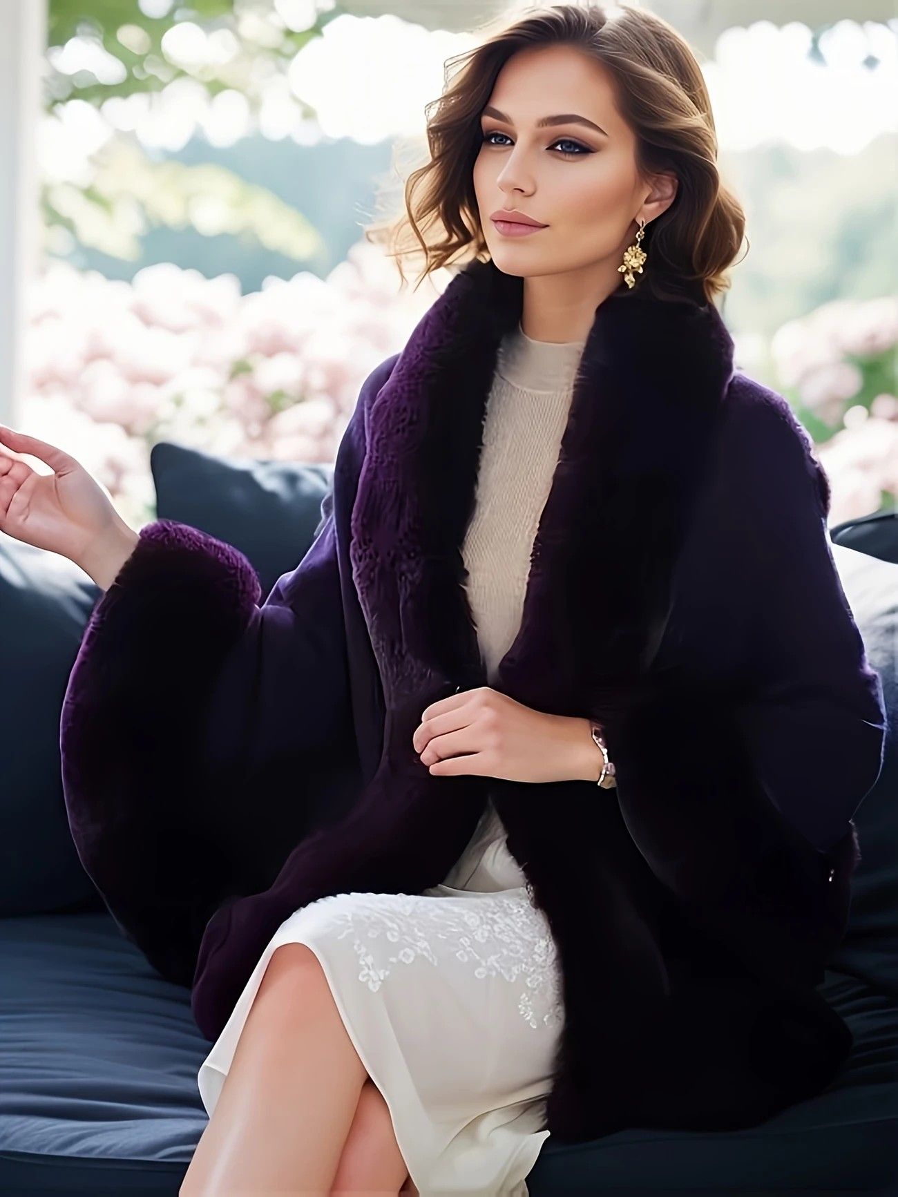 Imitation Mink Collar Knit Shawl: Autumn/Winter Retro Cape, Elegant, Versatile, and Flattering（purple） - Image 4