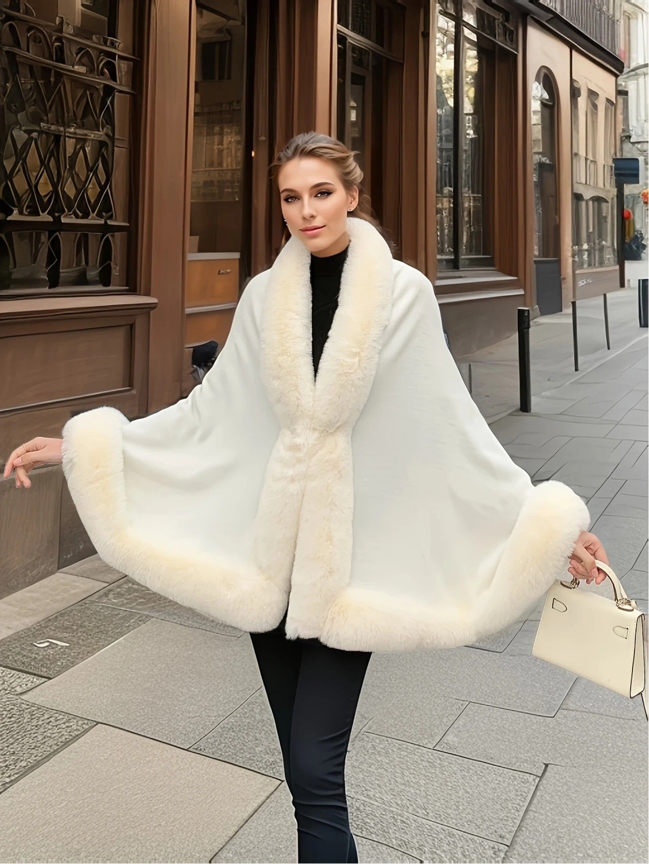 Imitation Mink Collar Knit Shawl: Autumn/Winter Retro Cape, Elegant, Versatile, and Flattering（purple） - Image 5