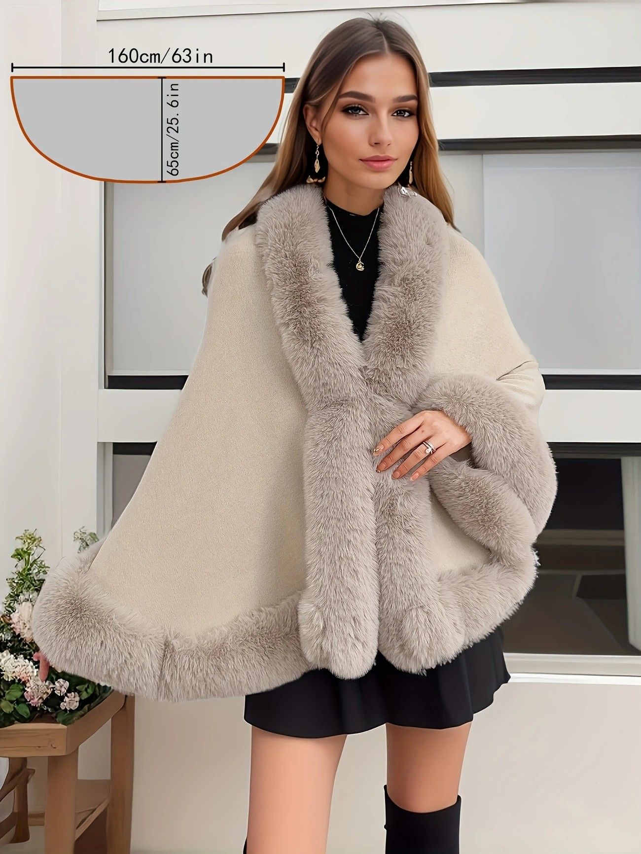 Imitation Mink Collar Knit Shawl: Autumn/Winter Retro Cape, Elegant, Versatile, and Flattering（purple） - Image 7