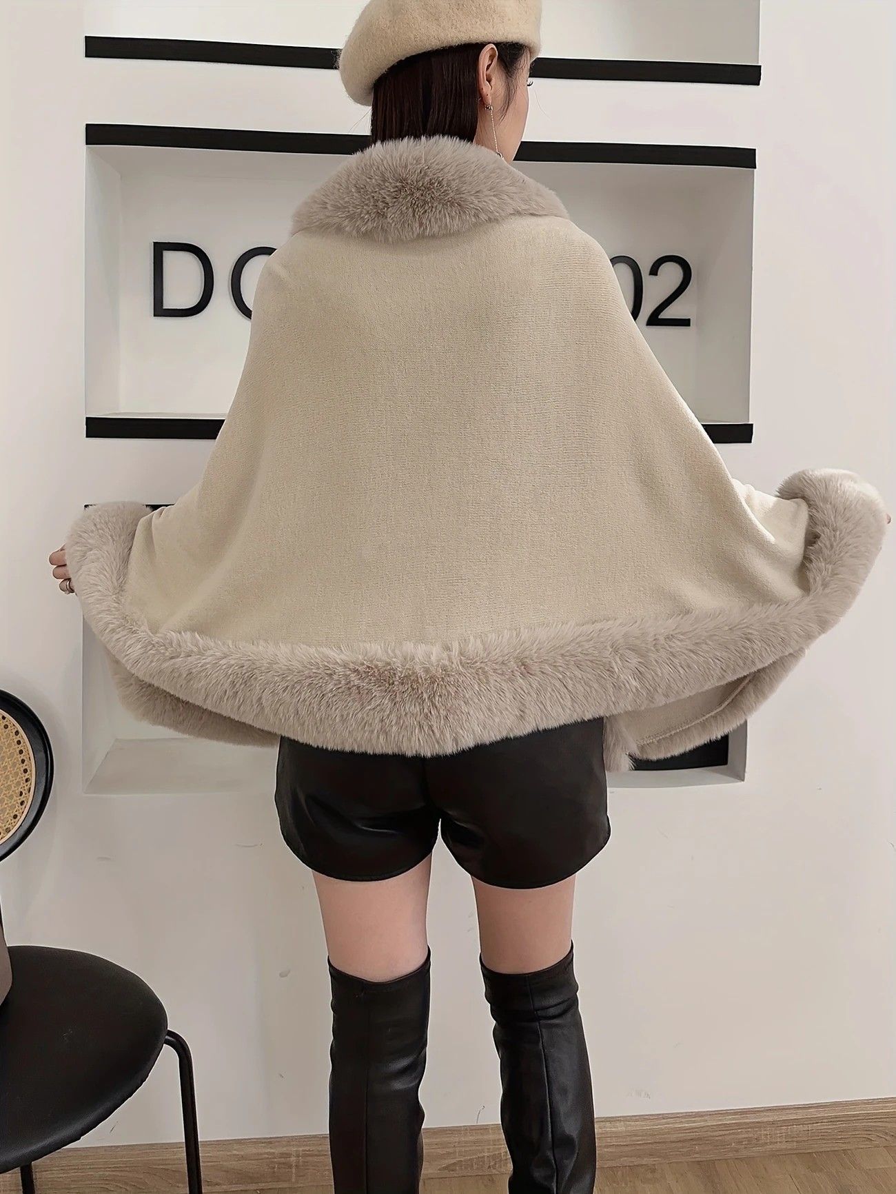 Imitation Mink Collar Knit Shawl: Autumn/Winter Retro Cape, Elegant, Versatile, and Flattering(WHITE) - Image 5