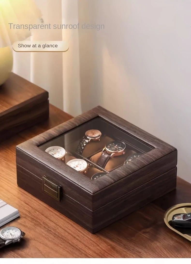 Wood Grain Faux Leather Watch Storage Box - 6-Compartment Dustproof Display Case, Soft Lined Interior, Hinged Flip-Top Lid, Suitable for Home and Retail Use, Decorative Storage Box - Image 5