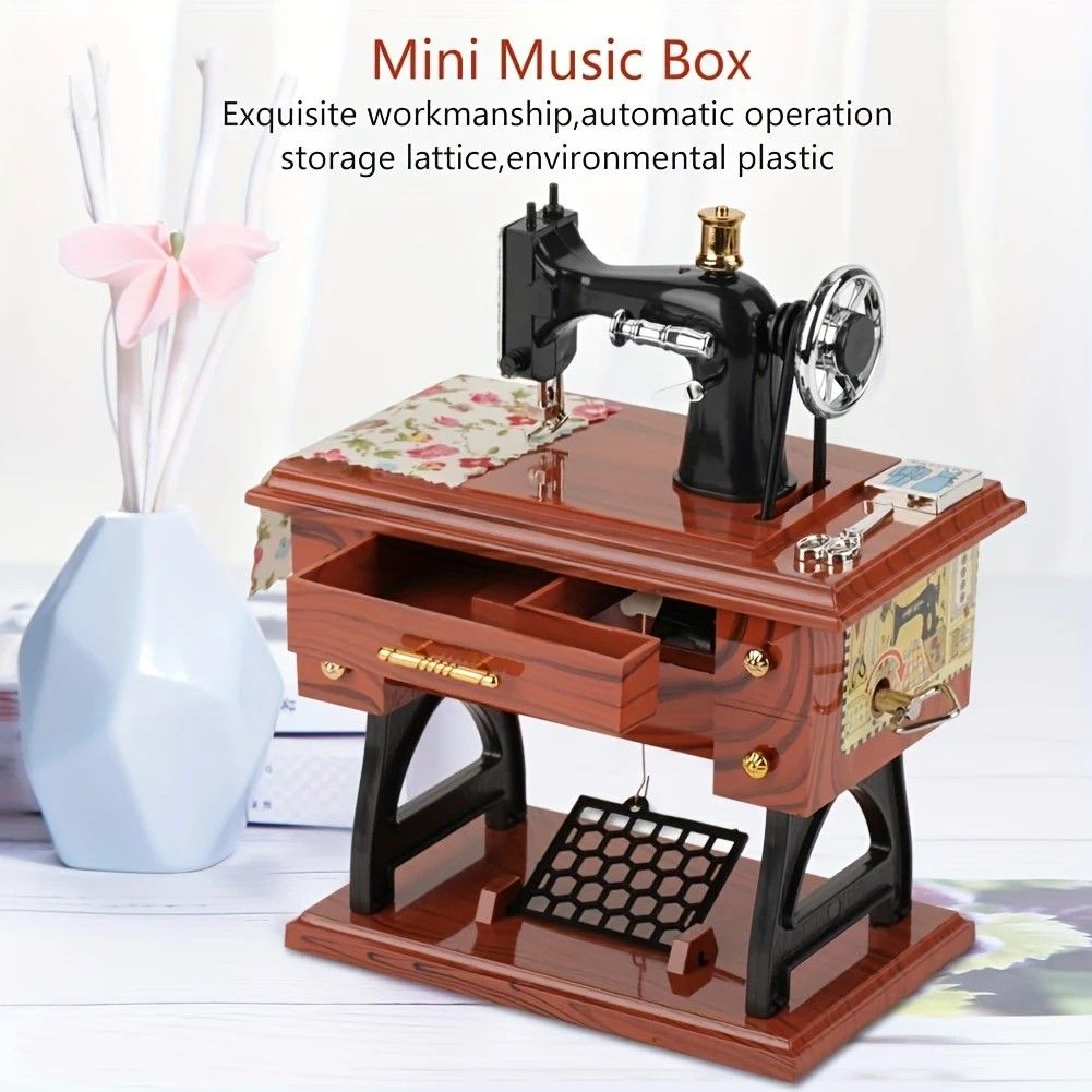 Vintage Sewing Machine Music Box – Winding Out Melodies of Time, Preserving Memories of the Years - Image 1