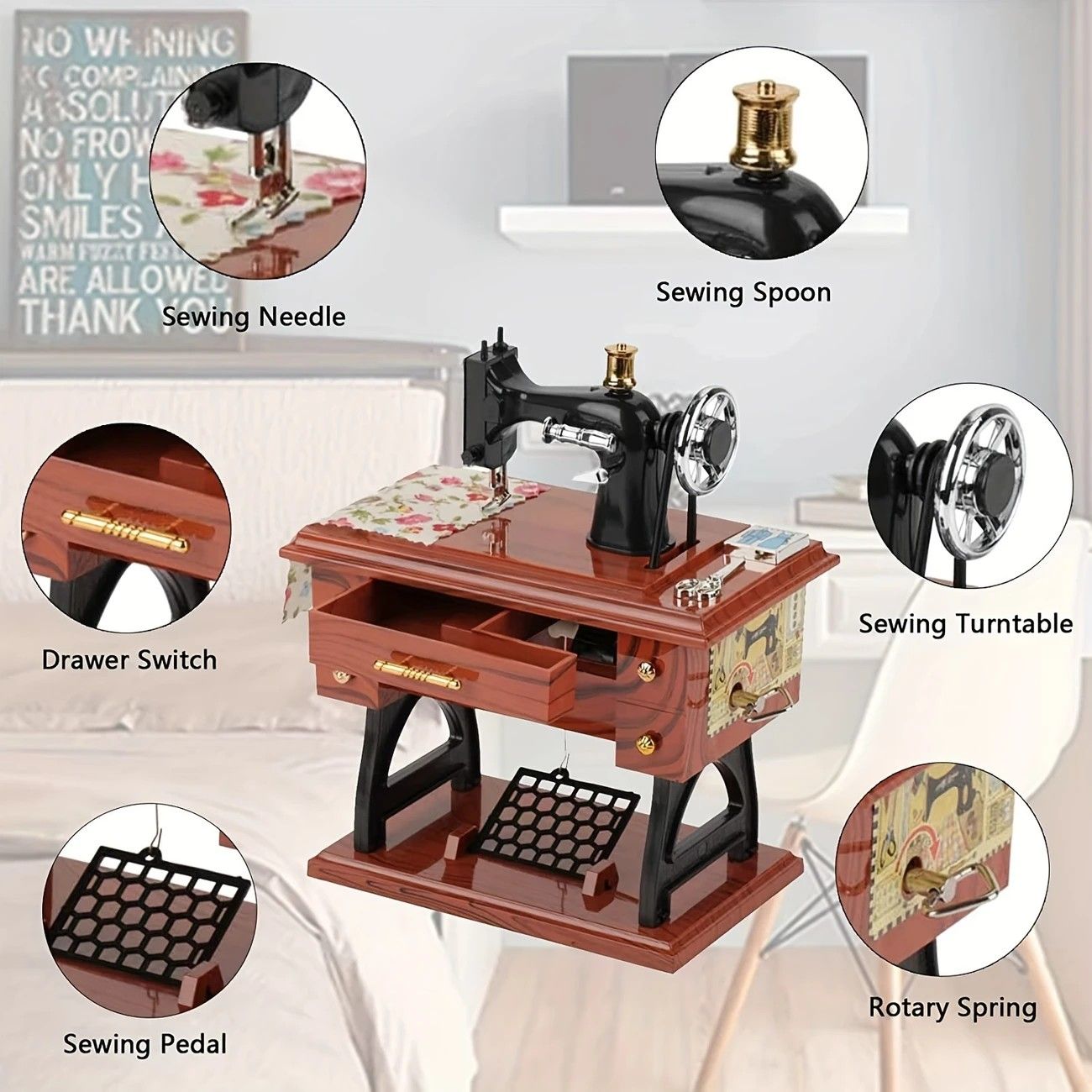 Vintage Sewing Machine Music Box – Winding Out Melodies of Time, Preserving Memories of the Years - Image 4