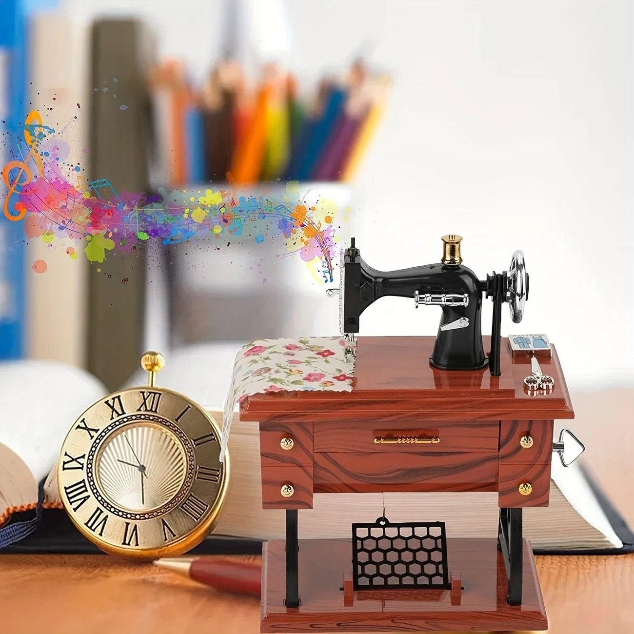 Vintage Sewing Machine Music Box – Winding Out Melodies of Time, Preserving Memories of the Years - Image 5