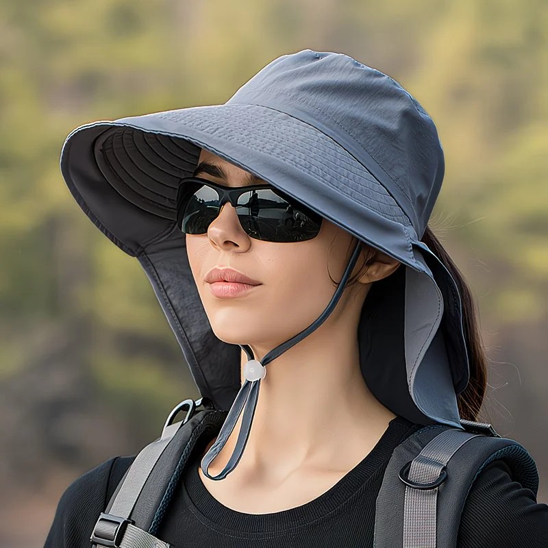 Black Fashion Wide Brim Sun Hat with Ponytail Hole - Bohemian Baseball Cap Design, Visor, Breathable Polyester - Image 2
