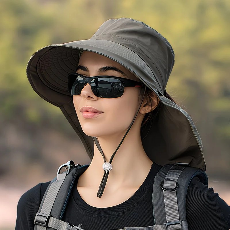 Black Fashion Wide Brim Sun Hat with Ponytail Hole - Bohemian Baseball Cap Design, Visor, Breathable Polyester - Image 6