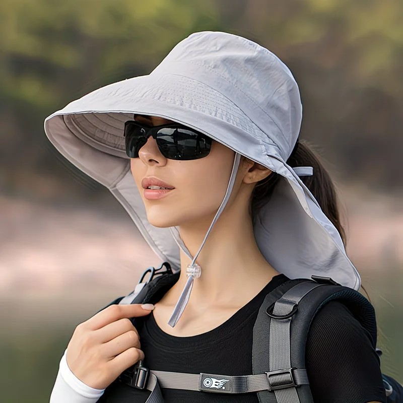 Dark Gray Fashion Wide Brim Sun Hat with Ponytail Hole - Bohemian Baseball Cap Design, Visor, Breathable Polyester - Image 3