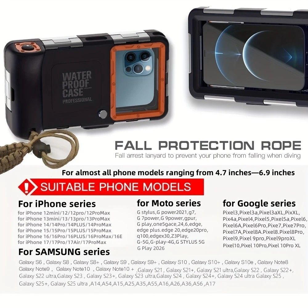 15m Waterproof Phone Case for Diving & Surfing - 1 Hour Underwater Shooting, Dual Seal, Zinc Alloy Buckle, Fits iPhone Samsung Xiaomi up to 6.9 Inch(BLACK+BLUE) - Image 8