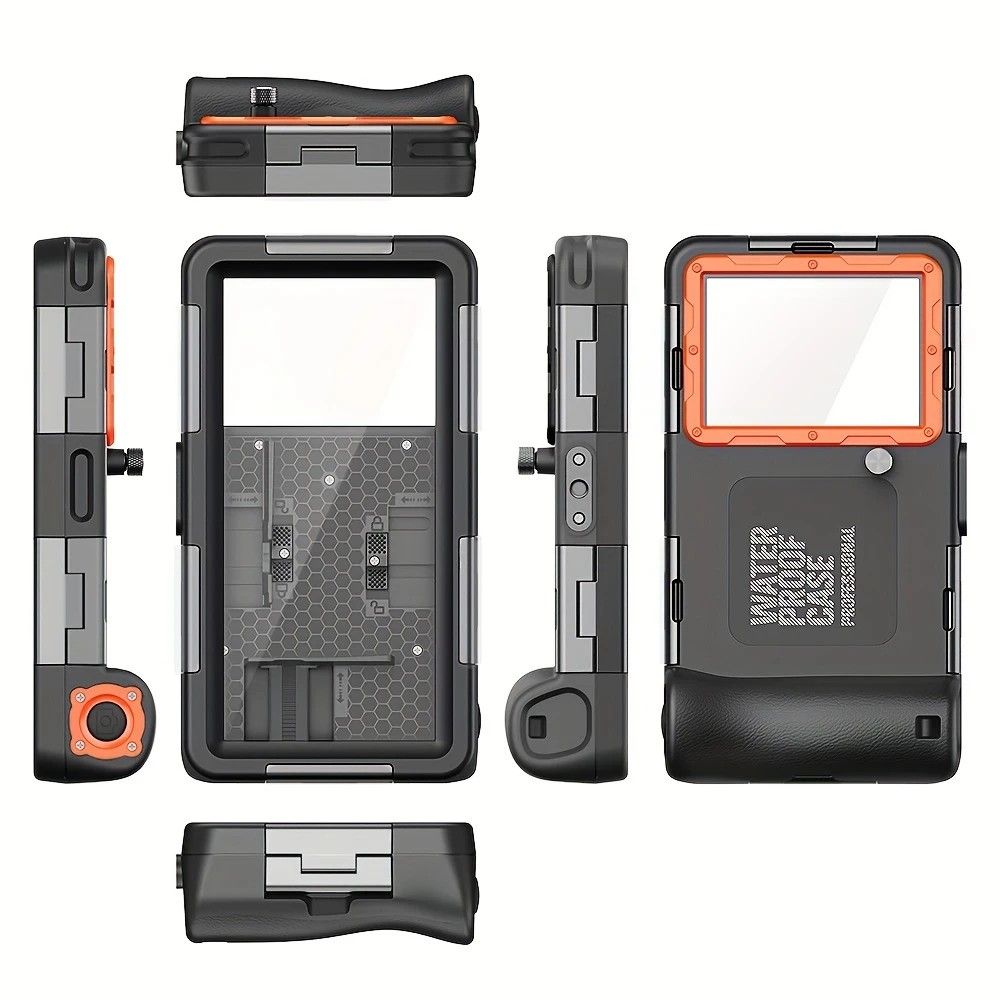 15m Waterproof Phone Case for Diving & Surfing - 1 Hour Underwater Shooting, Dual Seal, Zinc Alloy Buckle, Fits iPhone Samsung Xiaomi up to 6.9 Inch(black+orange) - Image 1