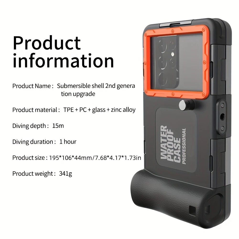 15m Waterproof Phone Case for Diving & Surfing - 1 Hour Underwater Shooting, Dual Seal, Zinc Alloy Buckle, Fits iPhone Samsung Xiaomi up to 6.9 Inch(black+orange) - Image 4