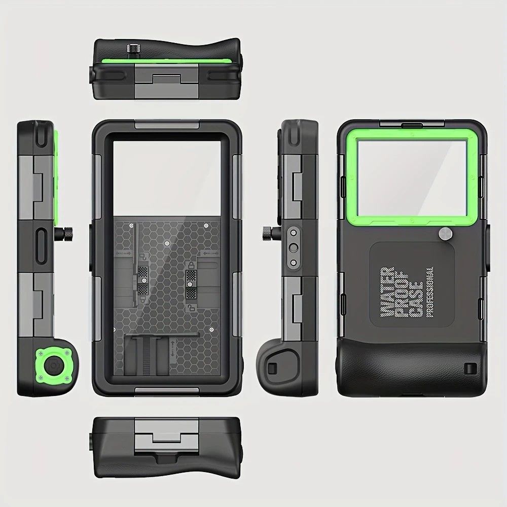 15m Waterproof Phone Case for Diving & Surfing - 1 Hour Underwater Shooting, Dual Seal, Zinc Alloy Buckle, Fits iPhone Samsung Xiaomi up to 6.9 Inch(black+green) - Image 1