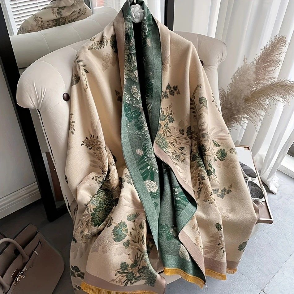 Bohemian-style Faux Cashmere Shawl Scarf, Soft, Warm, and Stylish for Autumn and Winter(BLUE) - Image 8