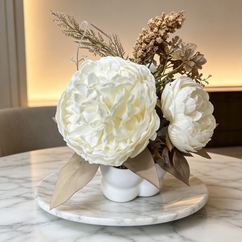 Light luxury simulated peony potted plant, handcrafted petals realistic and full, pumpkin planter round and versatile, no maintenance ready to display upon opening, brightens up new Chinese-style home spaces.(white) - Image 2