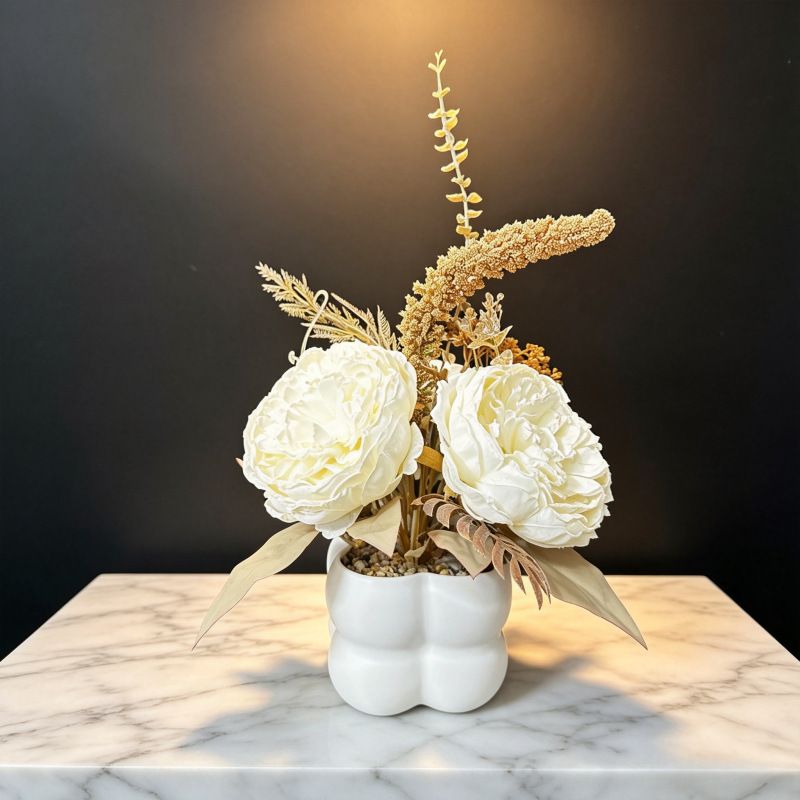 Light luxury simulated peony potted plant, handcrafted petals realistic and full, pumpkin planter round and versatile, no maintenance ready to display upon opening, brightens up new Chinese-style home spaces.(white) - Image 5