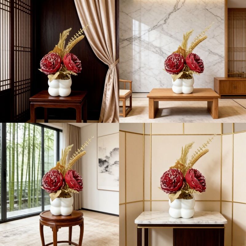 Light luxury simulated peony potted plant, handcrafted petals realistic and full, pumpkin planter round and versatile, no maintenance ready to display upon opening, brightens up new Chinese-style home spaces.(white) - Image 7