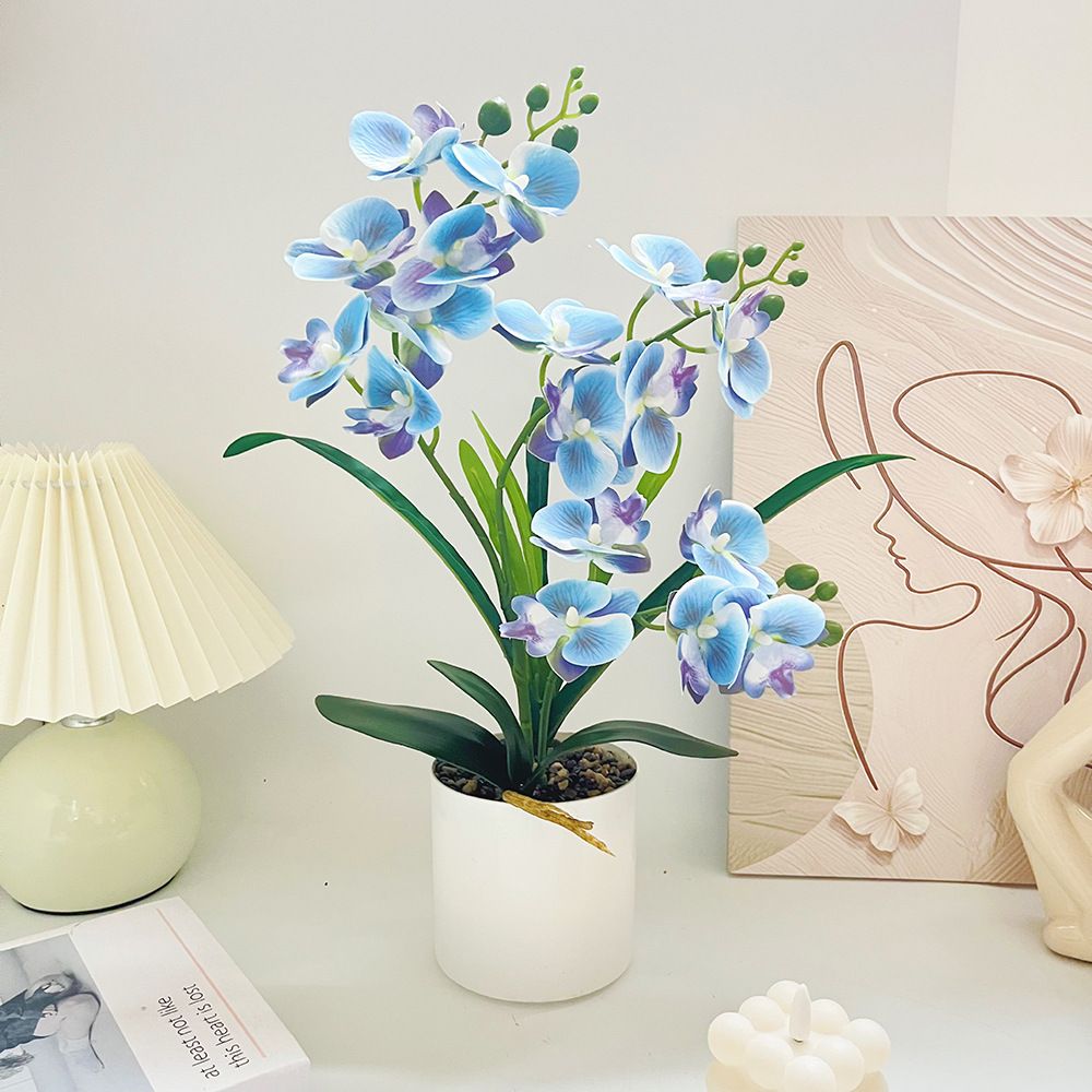 Artificial Moth Orchid Potted Plant, Bringing Natural Vitality into Your Home; Flowers Never Wilt, Staying Evergreen All Year Round./BLUE - Image 1