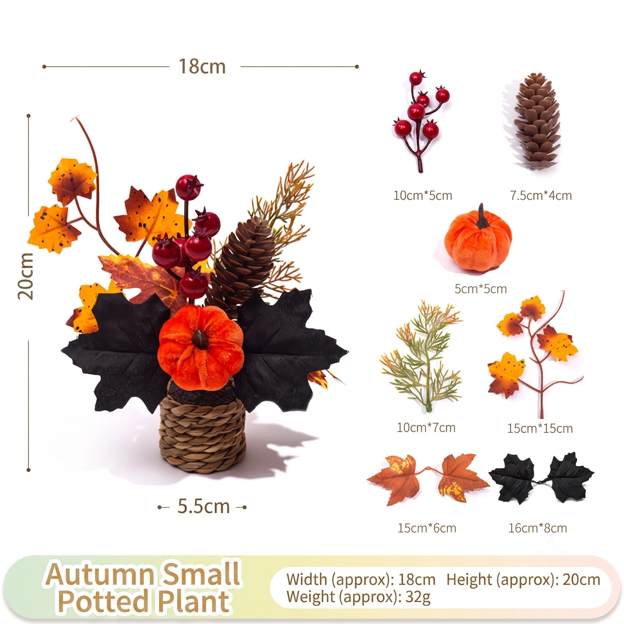 Autumn artificial mini potted plant, woven basket paired with sunflowers, pumpkins, and maple leaves, full and realistic petals, no maintenance required, adding warm autumn vibes to your home./32G model - Image 1