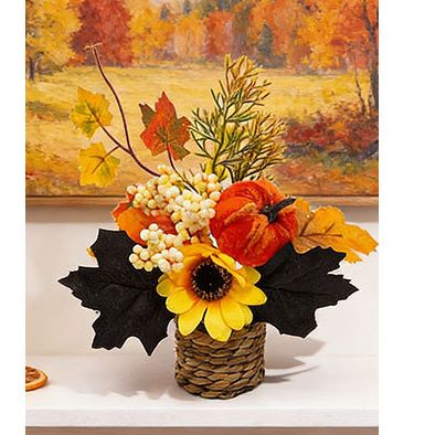 Autumn artificial mini potted plant, woven basket paired with sunflowers, pumpkins, and maple leaves, full and realistic petals, no maintenance required, adding warm autumn vibes to your home./32G model - Image 4