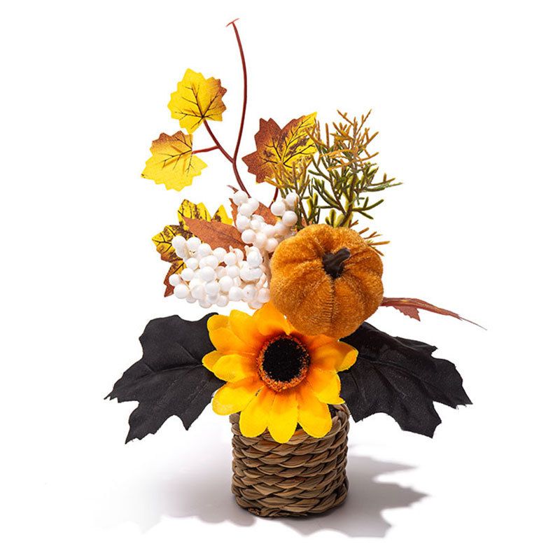 Autumn artificial mini potted plant, woven basket paired with sunflowers, pumpkins, and maple leaves, full and realistic petals, no maintenance required, adding warm autumn vibes to your home./32G model - Image 8