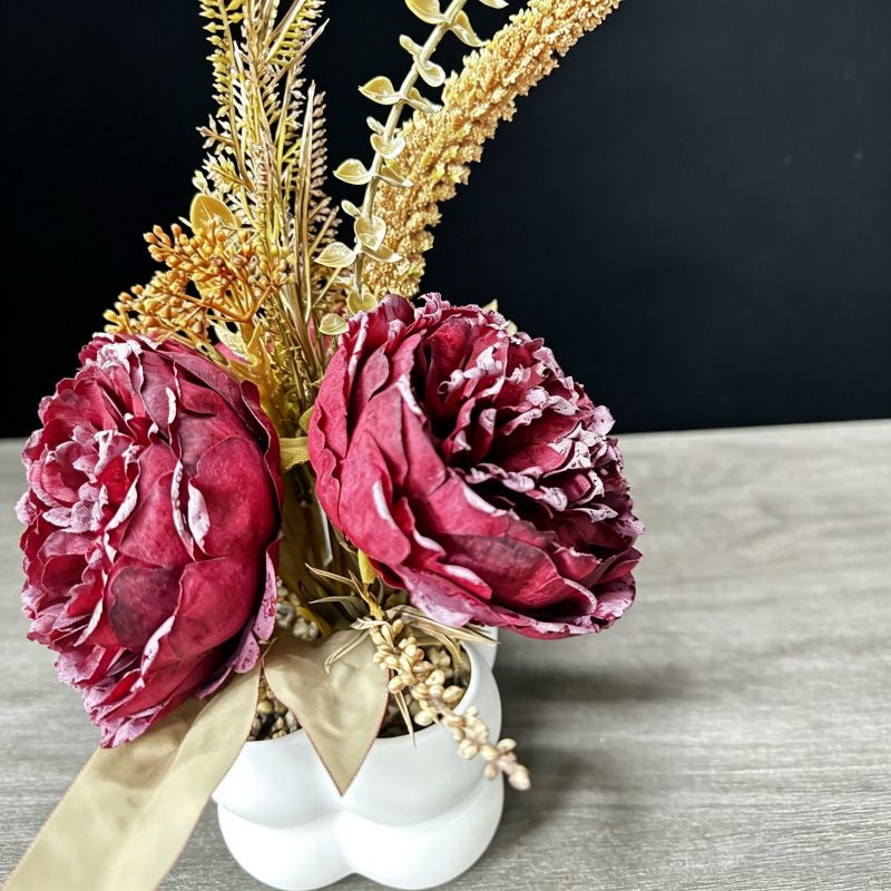 Light luxury simulated peony potted plant, handcrafted petals realistic and full, pumpkin planter round and versatile, no maintenance ready to display upon opening, brightens up new Chinese-style home spaces.(wine red) - Image 4